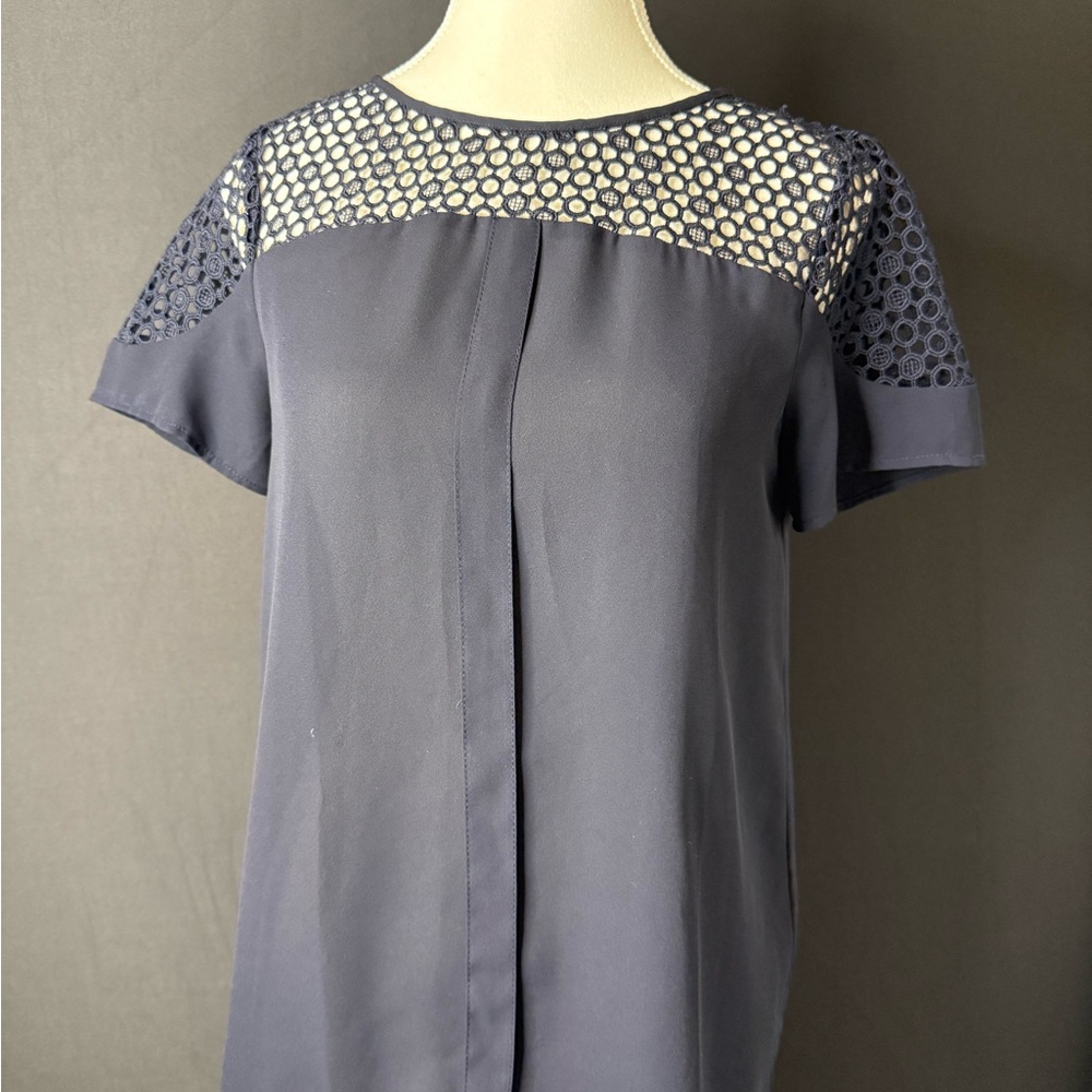 Zara Basic Top Blouse Blue W Crochet Elegant XS Office Casual